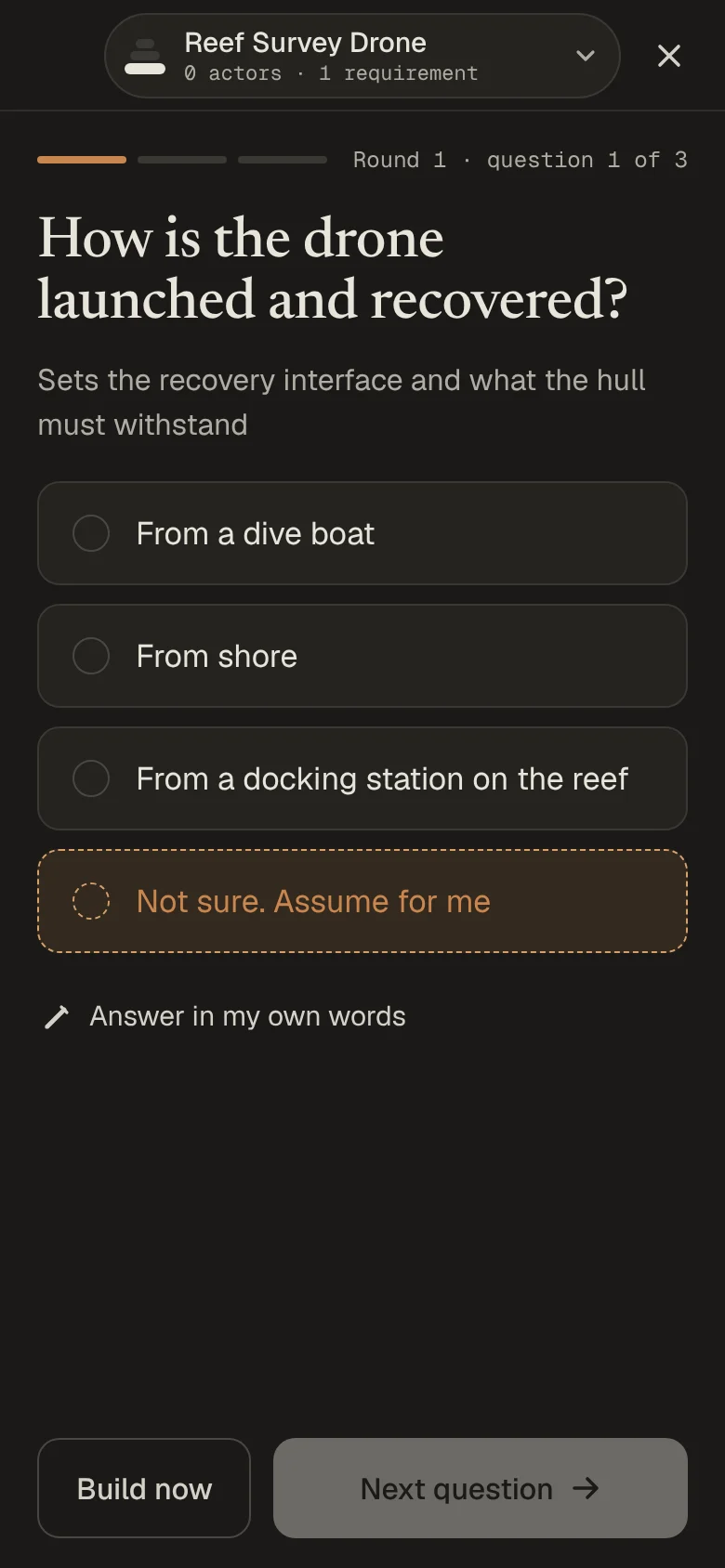 The interview on a phone: one question at a time.